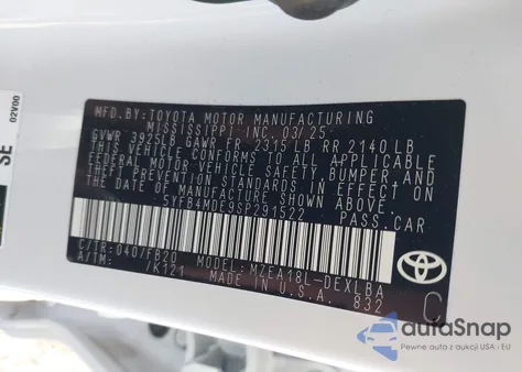 2025 Toyota Corolla Le z USA, uszkodzony, nr VIN 5YFB4MDE9SP291522